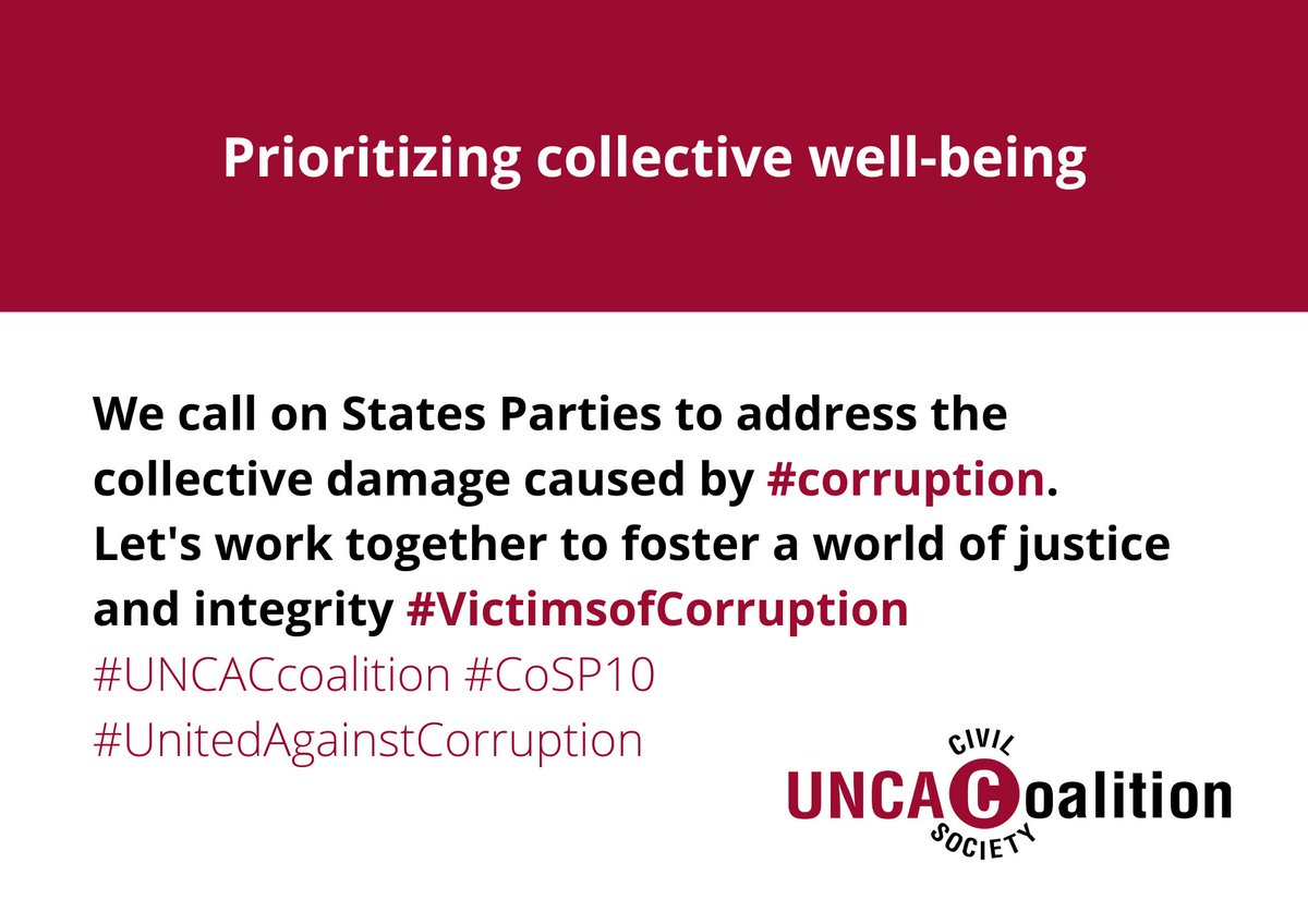 uncaccoalition's tweet photo. #CoSP10 is a major opportunity to address the direct harms of corruption on #VictimsofCorruption. Let's work together to foster a world of justice and integrity 💪⚖️ #UnitedAgainstCorruption #HumanRights
See our #CoSP10 submission 👉 https://t.co/SJm4xUqlfn https://t.co/9LbEv9lLh8