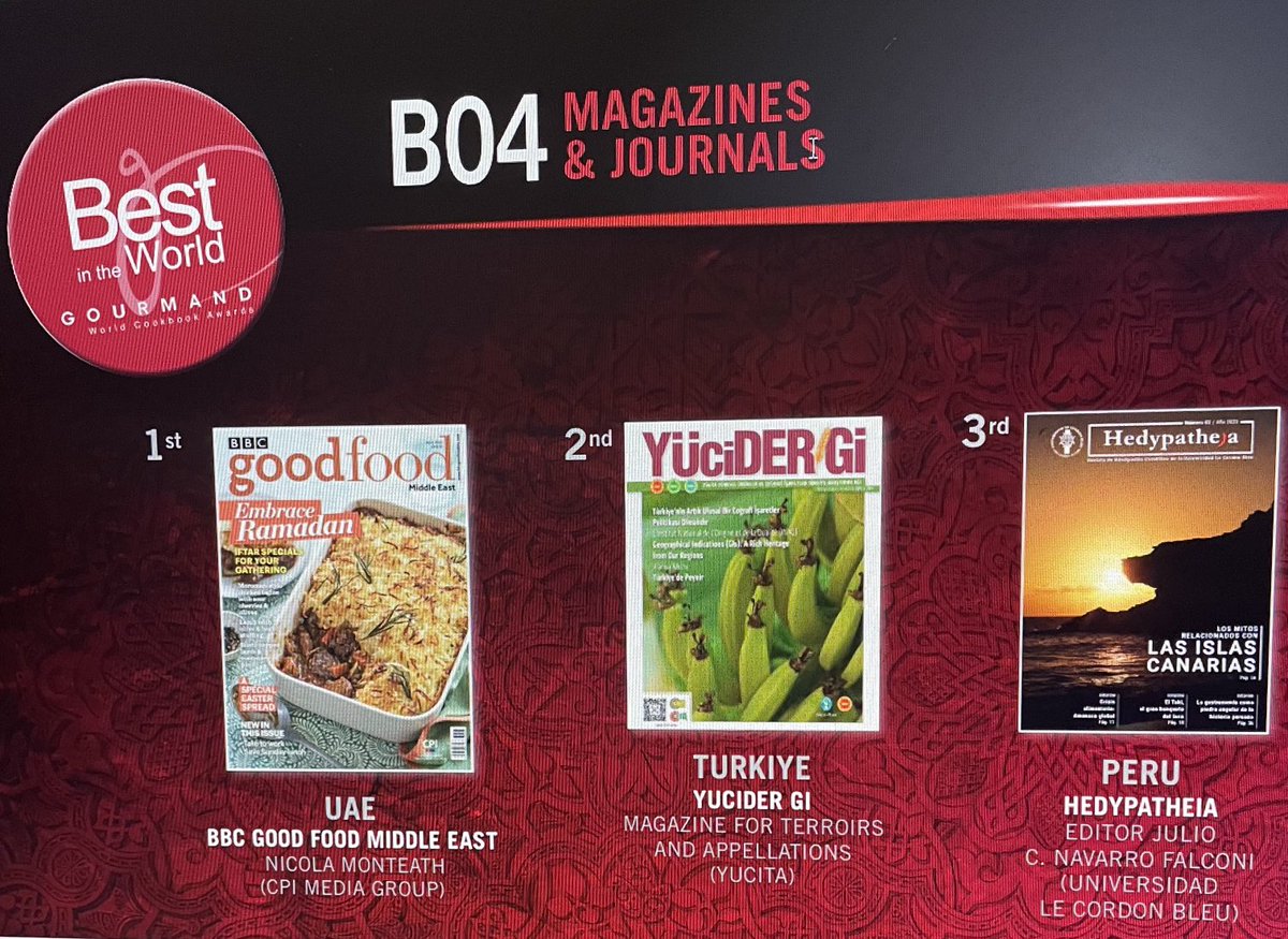 YÜciTA yayın organı YÜciDER-Gİ 3. Sayısı 205 ülkenin katıldığı ve her yıl yemek kültürüne yönelik dünyanın en iyi kitaplarının seçildiği  prestijli Gourmand Ödülleri, “Gourmand Award”da  dünyanın en iyi 2. Dergisi seçildi.
656 sayfalık bu Özel sayıyı Türk Halkına armağan ediyoruz