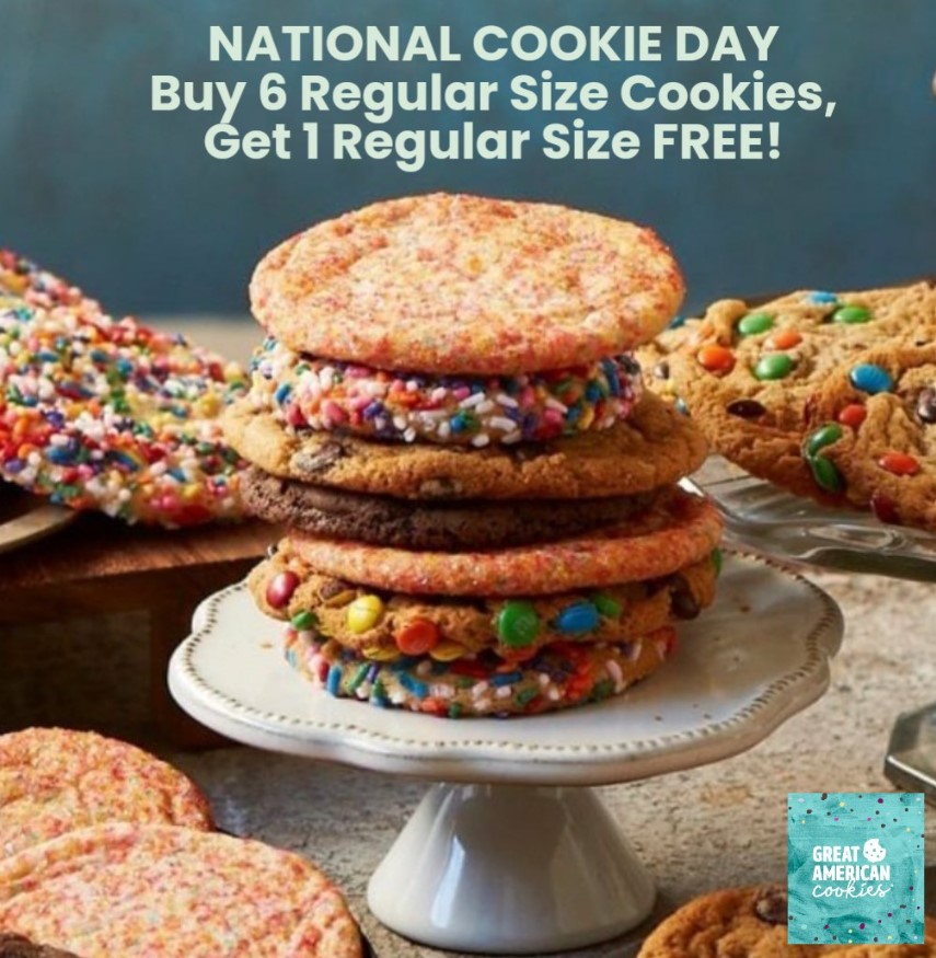 ShopHIllside's tweet image. Celebrate National Cookie Day with Great American Cookie at Hillside Village!  In store only! #freshbaked #instoreonly #cookies #sharethefunofcookies #yummy #delicious