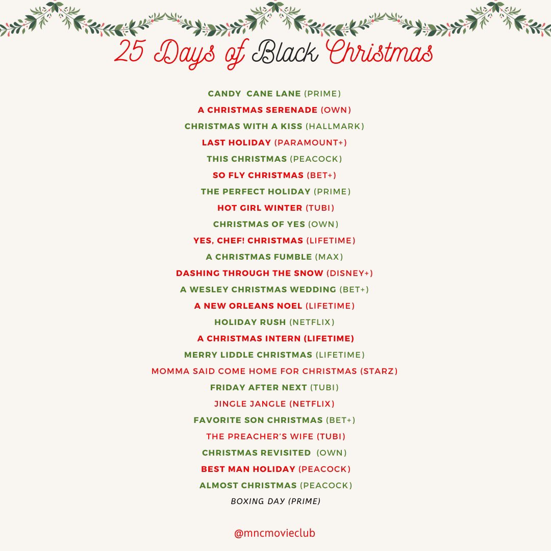 Check out our #25DaysofBlackChristmas playlist featuring some new releases, classics, &amp; feel good holiday films currently streaming.