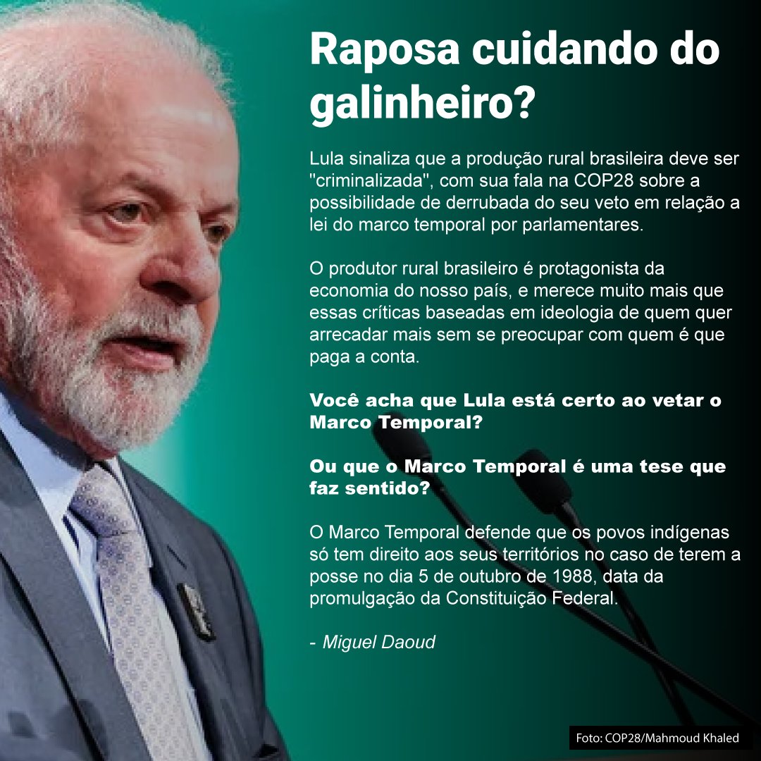 migueldaoud's tweet photo. Você concorda com o discurso de Lula ou acha que o Marco Temporal é uma tese que faz sentido?

#migueldaoud #canalrural #agronegocio #agricultura #agro #produtorrural #produtoresrurais https://t.co/ENOU3sIxZQ