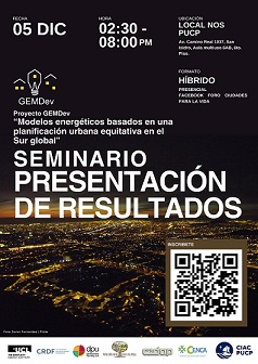 INVITACIÓN AL “SEMINARIO PRESENTACIÓN DE RESULTADOS”
Ingreso Libre Presencial 
Información del Proyecto: gemdev.net/es_ES/
Lugar: NOS/PUCP Av. Camino Real 1037, San Isidro, Aula multiuso 6AB, 6to. Piso
Programa: acortar.link/BpKho4
Inscripción: forms.gle/1d22ipBJ8JT7FR…