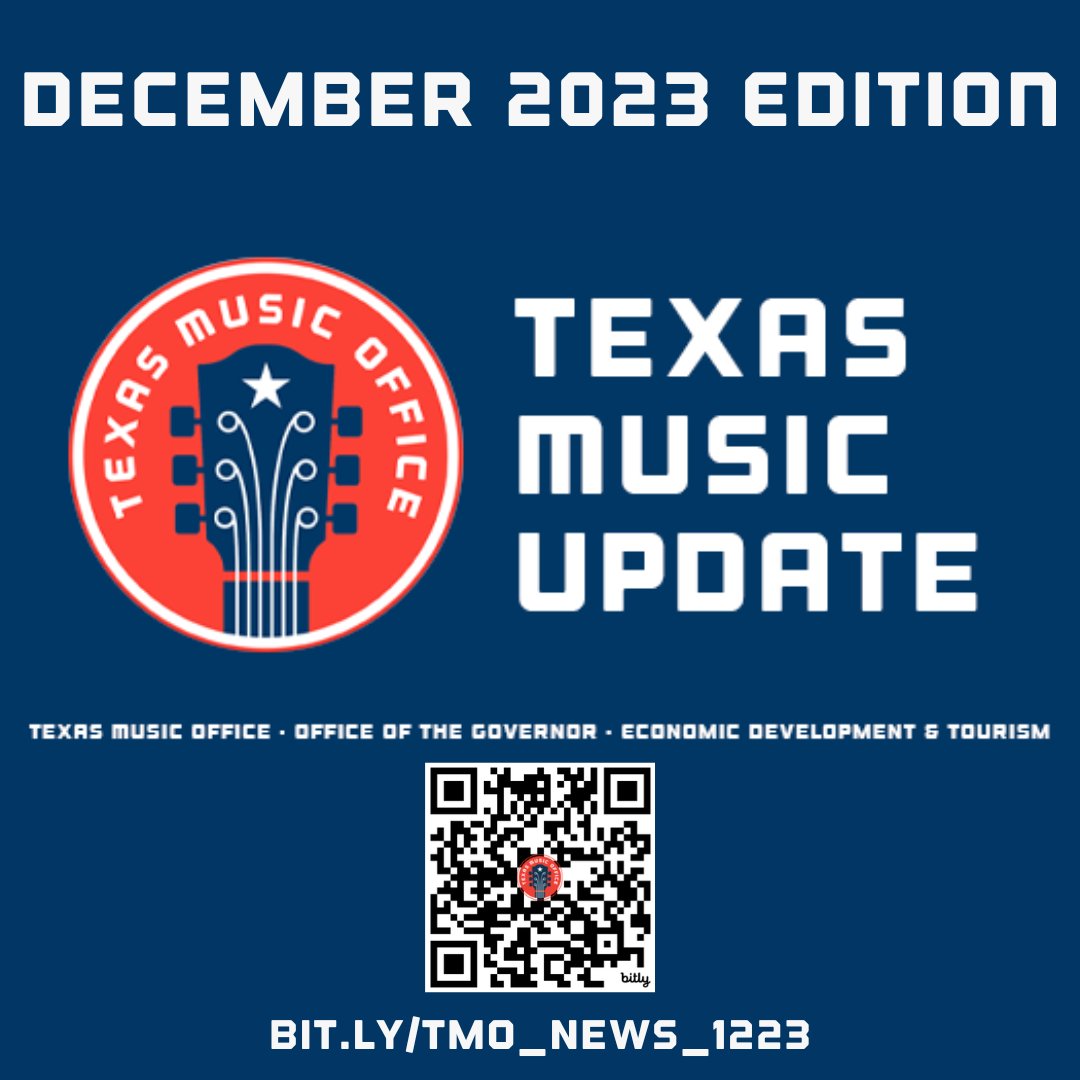 The Dec '23 #TexasMusicUpdate Issue is Here! - Recap of 5th Annual Texas Sounds & Cities Conf. - TMIR Program Application Window Closes - TMO Announces Texas GRAMMY Nominees - TMO Certifies 3 #MusicFriendlyTexas (MFT) Communities, holds 2 MFT Workshops 🔗 bit.ly/tmo_news_1223