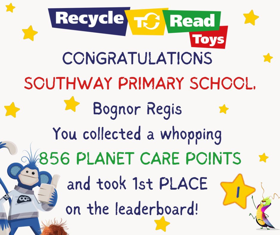 WSWastebuster's tweet photo. Congratulations to @PrimarySouthway, who claimed the first prize with 856 Planet Care Points by recycling and rehoming their toys. Fantastic work, everyone, in caring for the planet and giving old toys a new lease of life ππβ»π€ @wsrecycles #recycletoread #sussex https://t.co/ZXUQow405Q