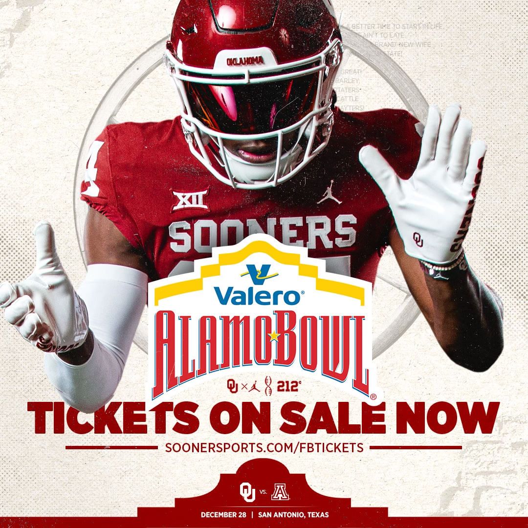 Tickets to the Valero Alamo Bowl are on sale NOW‼️ 🆚 #14 Arizona 📅 Dec. 28 🏟️ Alamodome 🎟️ SoonerSports.com/FBtickets