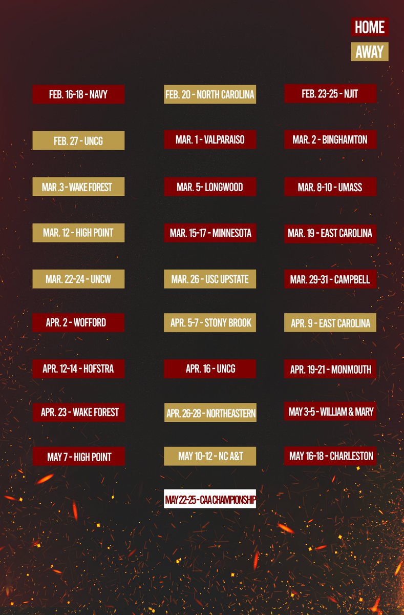 🚨 SCHEDULE DROP 🚨 

The boys are bringing some heat to Latham Park this season! See you February 16, 2024! 

Season Tickets are On-Sale NOW! Visit elon.universitytickets.com for more information! 

#PhoenixRising | #GoldStandard