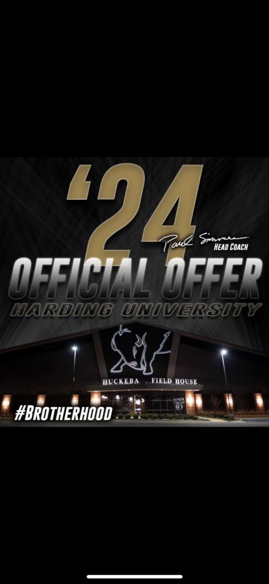 AGTG, After an amazing call with @MattUnderwoodHU Im beyond blessed to receive an offer from Harding University🦬 @ArRecruitingGuy @PaulSimmonsHU @Elkins_Football @HardingSports @Harding_FB