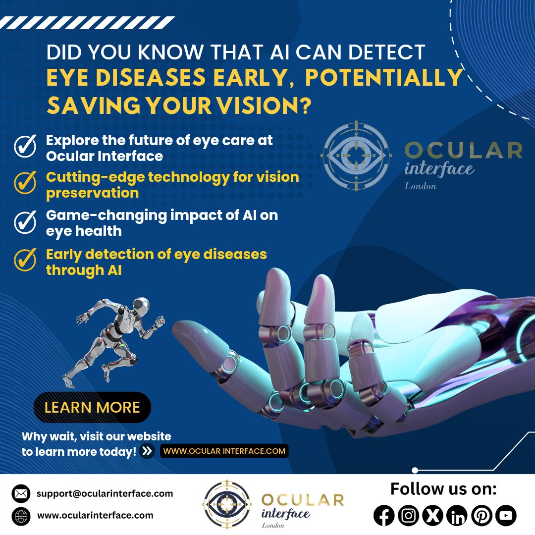 OcularInterface's tweet photo. Unleashing the Power of AI in Eye Care
Visit our Website ▶️ https://t.co/kxPo3fSKqr
#AIinEyeCare #VisionPreservation #OcularInterface #CuttingEdgeTech #EyeHealthRevolution #EarlyDetection #GameChanger #EyeCareInnovation #AIHealthcare https://t.co/FZqbvo9oXp