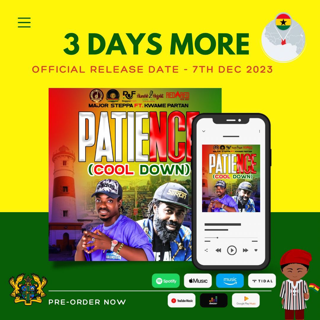 MajorSteppa's tweet image. 🚨 The anticipation is building up! 'Patience (Cool Down)' by Major Steppa ft. Kwame Partan is just around the corner, &amp;amp; it's going to blow ur mind. Spread the word &amp;amp; let ur everyone know that another powerful reggae tune is on the way. Thank you all for ur support &amp;amp; #Patience.