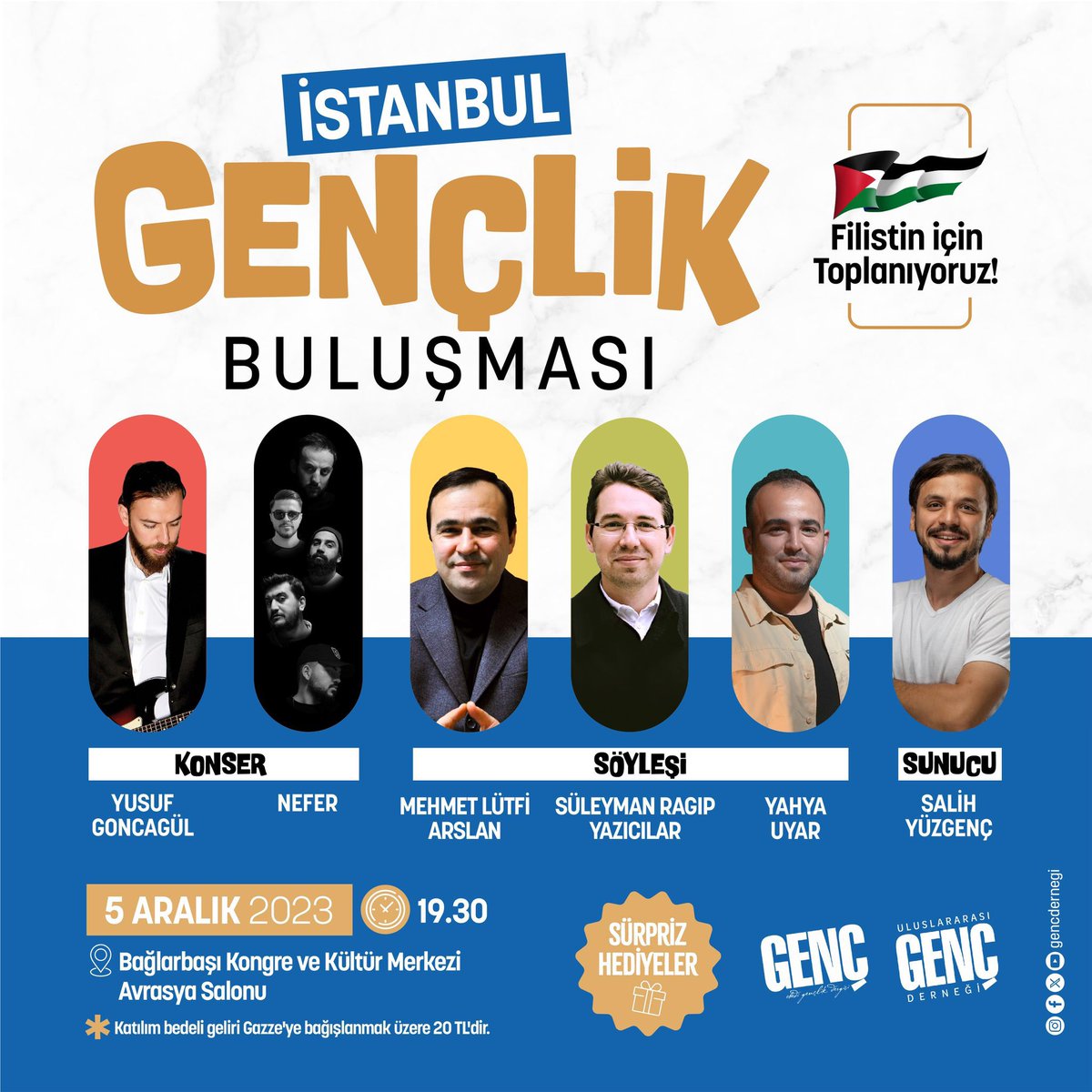 Yarın 19:30'da Filistin için sahnede olacağız. Anlamlı bir gençlik buluşması olacak. Bekleriz 🇵🇸