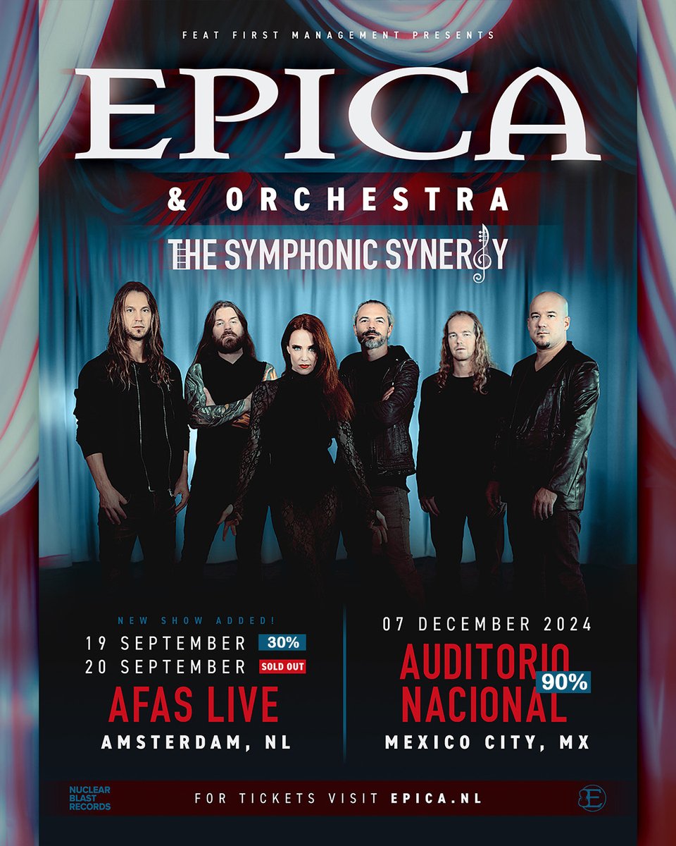 Epica's tweet photo. Wow! Thank you, 🇳🇱Amsterdam🇳🇱 and 🇲🇽Ciudad de México🇲🇽 (and everyone traveling!), for the Symphonic Synergy love 🫶🎻🎼

The new NL show is ALREADY 30% GONE, and MX is at 90% 🤯 If you haven’t yet, snag your 🎫🎟️ ASAP!

Where we seeing you? 👀🤘 https://t.co/EpVWecbdBr