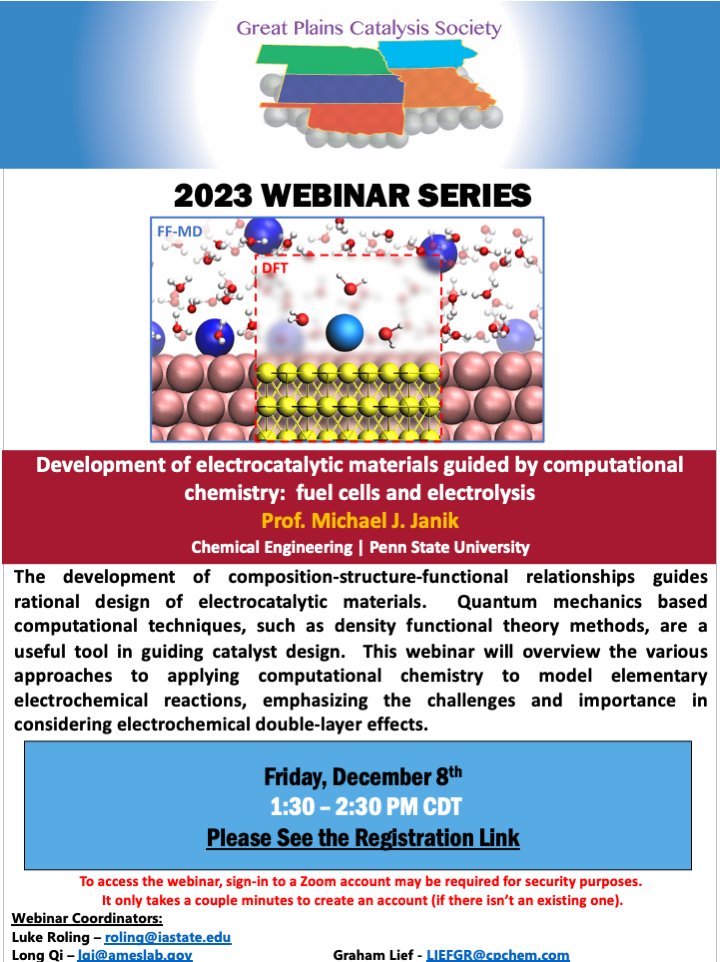 Please join our next webinar by Dr. Michael J. Janik of Penn State on December 8th. If you are not a member but still want to join the webinar, use the following registration form: greatplainscatalysis.org/events/gpcs-we…