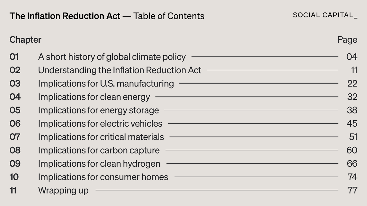 chamath's tweet photo. Deep Dive: The Global Energy Transition

In 2020, I made a personal commitment to learn and invest in the energy transition and clean tech / climate change initiatives. I connected with a friend of mine who was a Senior Partner at McKinsey who told me a little secret: when folks like Bill Gates want to learn important new topics, McKinsey helps to educate them by bringing in their Partners to do teach-ins.

Over the next many months, I decided to do the same. They helped teach me a lot, but it also cost me more than $2mm!

So what do you do if you don’t have this kind of money to spend on an ongoing basis? How do we feed our curiosity and continue to learn about the important things that are going on in the world?

Every month, I will publish a deep dive into a sector that I think is important to understand the world today. These fall into five themes:

1. Deep Tech
2. Energy Transition
3. Healthcare & Life Sciences
4. Economic Analysis
5. Socio-Political Trends

My first deep-dive into the Global Energy Transition is available to you today if you want to learn with me. This is split into two slide decks.

The first is a comprehensive overview of the climate problem, why it exists, where we are today, and potential solutions to fix it.

The second is a deep-dive into the Inflation Reduction Act, a key piece of U.S. climate legislation with massive implications for energy transition sectors.

You can read these today on my Substack using the link in my bio. Going forward, future deep-dives will be available to paid subscribers.

If enough people care about this and subscribe, we will invest those revenues to hire more researchers to help me publish more content. We will also look to our subscribers to influence what we research and read out to everyone.

Future Deep Dives:

Disclaimer: The views and opinions expressed above are current as of the date of this document and are subject to change without notice. Materials referenced above will be provided for educational purposes only. None of the above will include investment advice, a recommendation or an offer to sell, or a solicitation of an offer to buy, any securities or investment products.