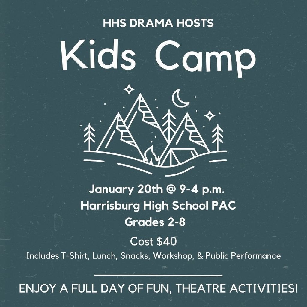Join HHS Drama at Kid's Camp for a full day of theatre activities! Register today for Kid's Camp at forms.gle/DwgJ4E5ydiE3jv… 🎭