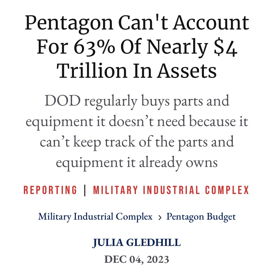 The Pentagon can’t account for nearly 3 TRILLION dollars. We don’t have universal health care, sick leave, or enough public transportation. Yet endless money is funneled to corrupt defense contractors, and goes unaccounted for. responsiblestatecraft.org/pentagon-audit…