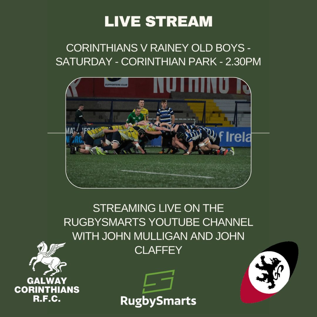 GalwayCorinthiansRFC (@corinthiansrfc) on Twitter photo This Saturday we will be streaming the <a href="/EnergiaEnergy/">Energia Energy</a> #EnergiaAIL Division 2B game with our First XV's taking on <a href="/RaineyRFC/">Rainey RFC</a> at Corinthian Park with our coverage starting at 2.25 on youtube.com/@rugbysmarts15
Thanks to @rugbysmarts for their sponsorship of our stream. This Saturday we will be streaming the <a href="/EnergiaEnergy/">Energia Energy</a> #EnergiaAIL Division 2B game with our First XV's taking on <a href="/RaineyRFC/">Rainey RFC</a> at Corinthian Park with our coverage starting at 2.25 on youtube.com/@rugbysmarts15
Thanks to @rugbysmarts for their sponsorship of our stream.