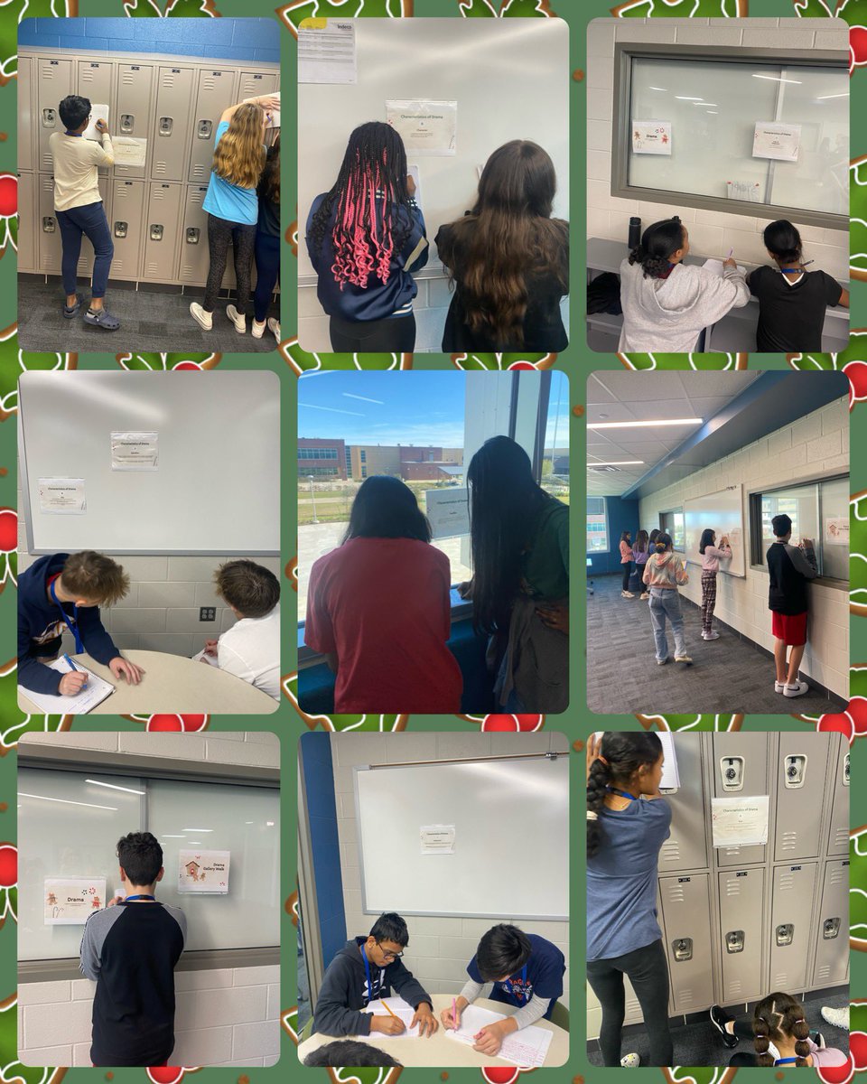 ABHarrisCFISD's tweet photo. 7th grade ELAR students taking drama notes in the hall and flex spaces! Love the opportunity for conversation and movement! #thespragueway https://t.co/K6LFk57O4T