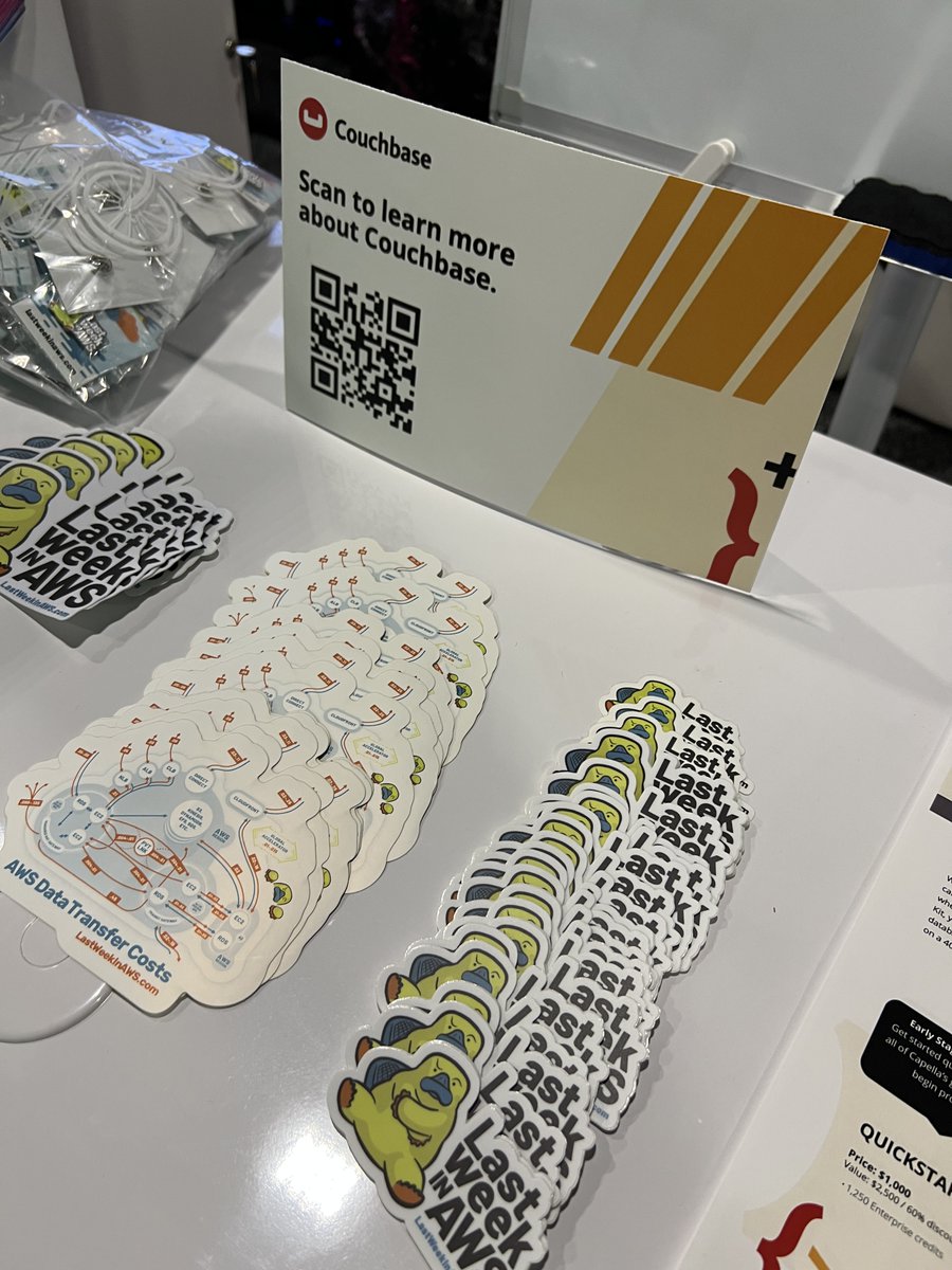 LastWeekinAWS's tweet photo. Big thanks to @couchbase for being our swag maestros at their booth during #AWSreInvent! Their support was like finding a comfy couch in the middle of a bustling Vegas casino – rare and oh-so-welcome! Swag bags felt like hitting the jackpot! #CouchbaseComfort #SwagWin https://t.co/rA3bZIe8H6
