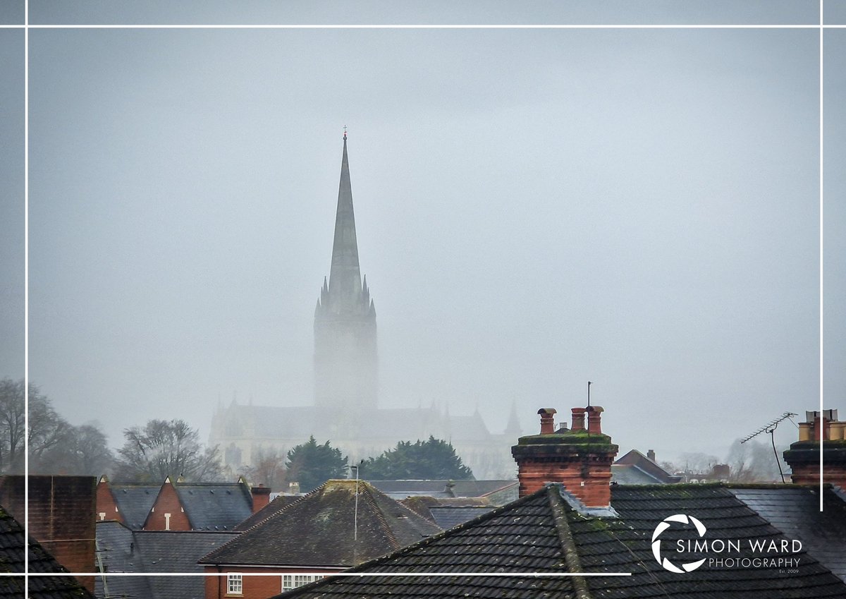 Salisbury Cathedral's spire looking all mysterious. These extra Tesco shifts are still worth getting up early for. 😅📸