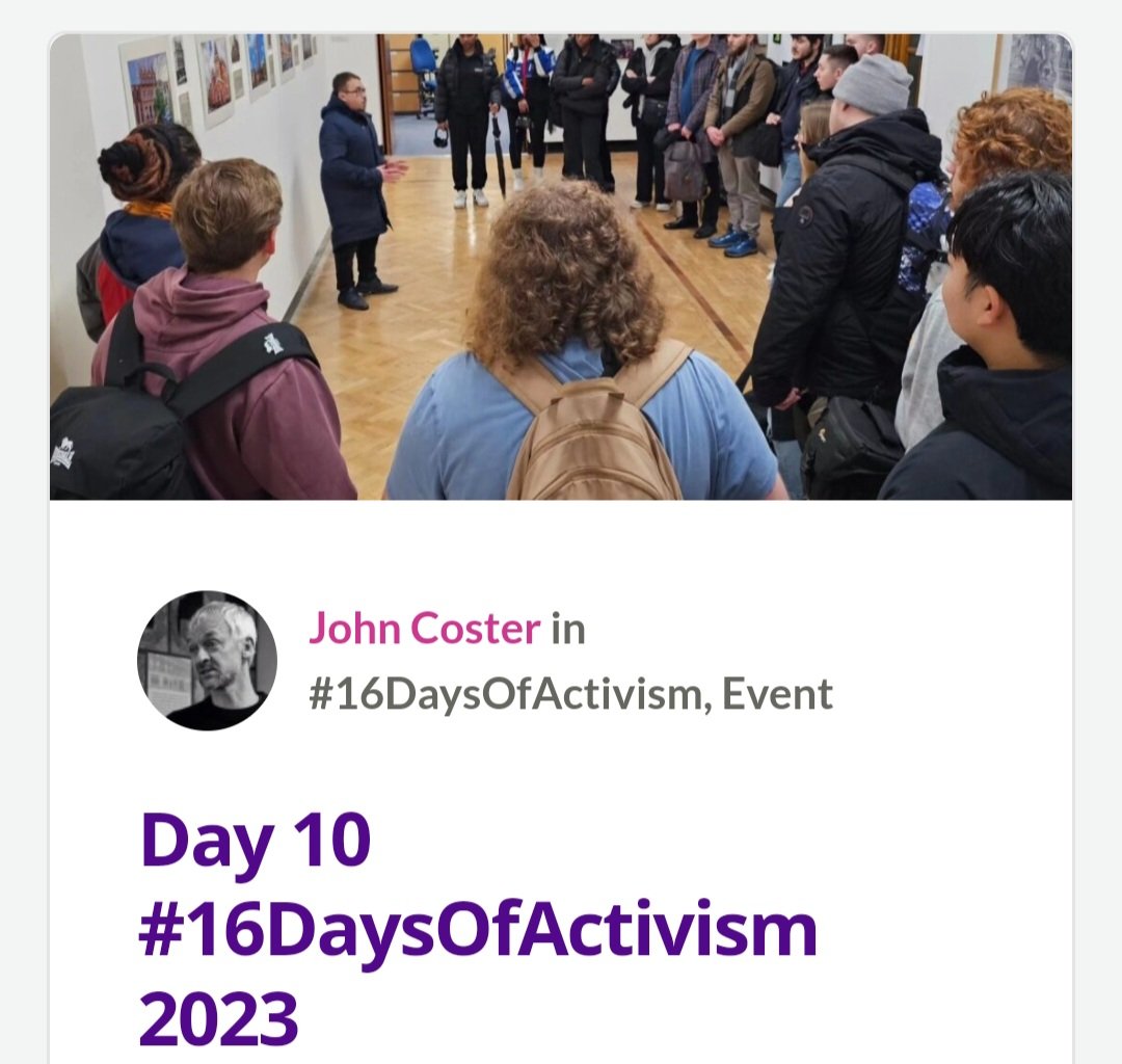 On Day 10 I’m focusing on documentary photography and an exhibition I’ve been organising to coincide with our #16DaysOfActivism programme. It’s the start of a 5 day photography exhibition called DOCPHOTO8, located in the Basement Gallery of @LeicAdultEd theparallellives.net/2023/12/04/day…