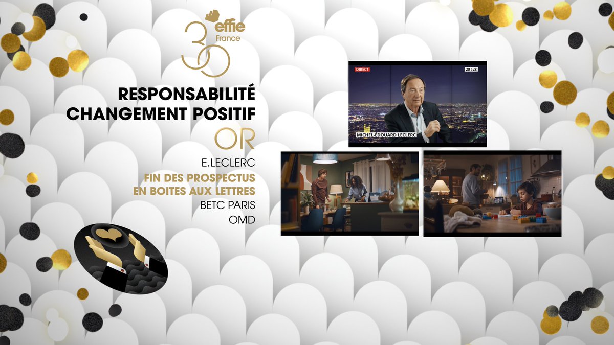 AACClive's tweet photo. Catégorie Responsabilité / Changement positif |🥇Effie OR “Fin des prospectus en boîtes aux lettres” de @Leclerc et @BETCParis @OMD_France #Effie2023 https://t.co/owC5cqJpA8