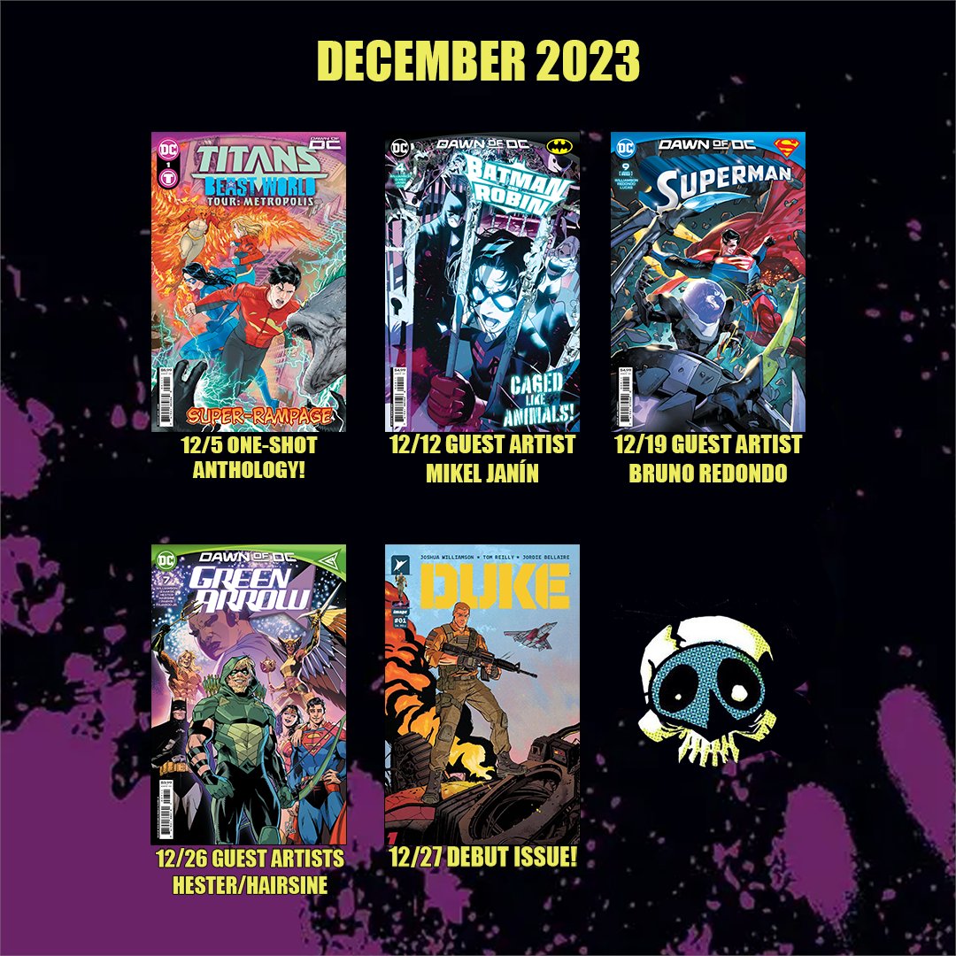 COMING THIS MONTH My BEAST WORLD TOUR: METROPOLIS event tie-in story (co-written with @zipporah47), new issues of BATMAN AND ROBIN, SUPERMAN & GREEN ARROW, and @Skybound Energon Universe's DUKE #1! Subscribe to my newsletter for more info: joshuawilliamson.substack.com/subscribe