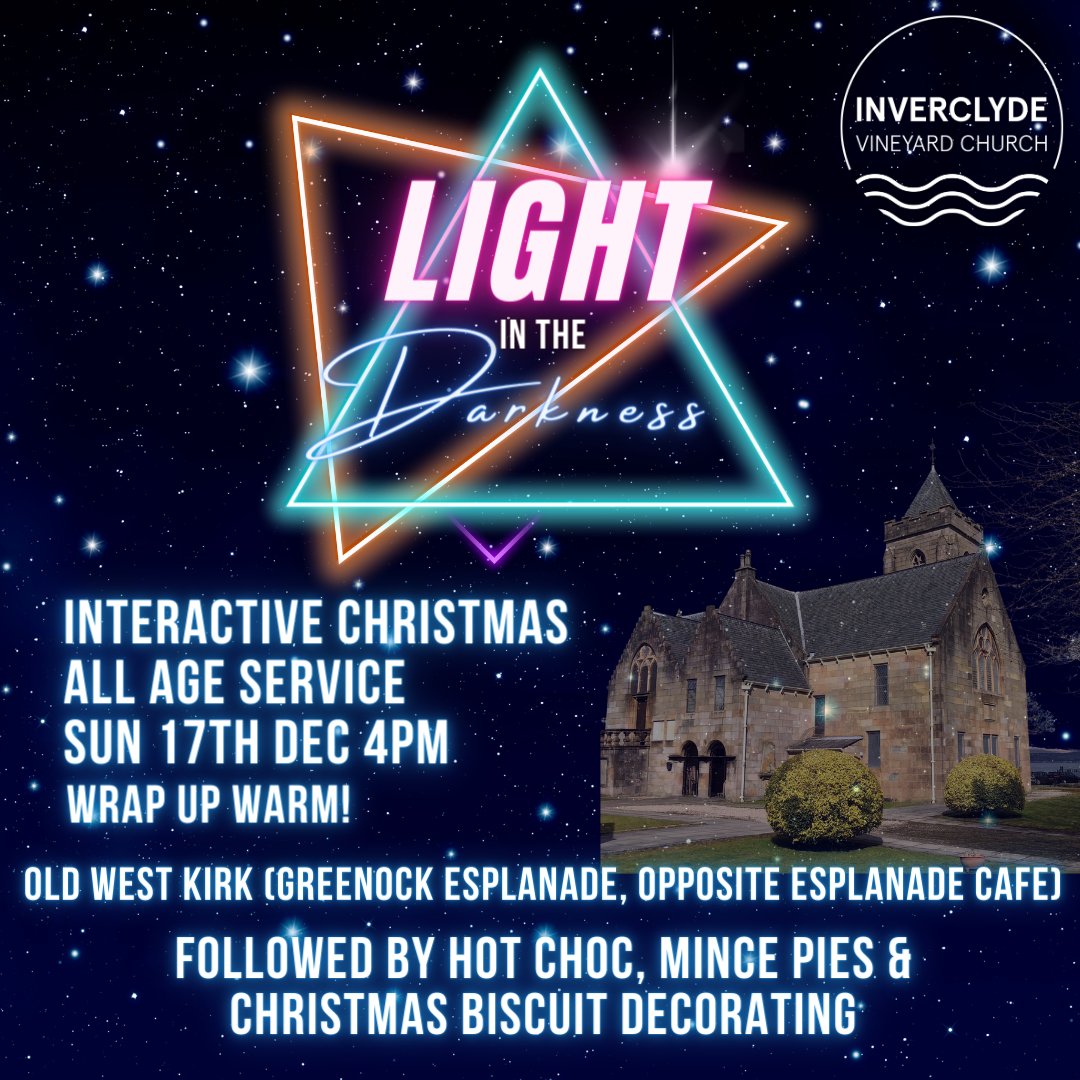 Join <a href="/InverclydeVnyrd/">Inverclyde Vineyard Church</a> for their interactive Christmas all-age service this year at the Old West Kirk (formerly Lyle Kirk, Esplanade Campus, Greenock) on Sunday 17th December at 4pm to celebrate Christmas together with all the family.

discoverinverclyde.com/whats-on/event…