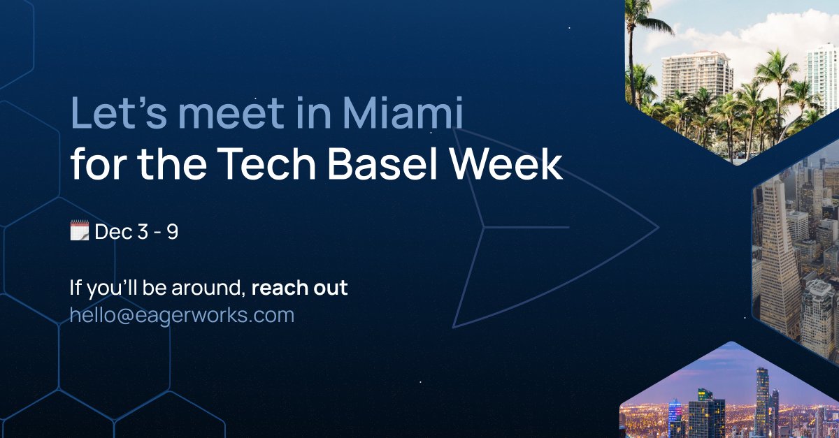eagerworks's tweet photo. We’ll take part in Miami’s Tech Basel Week, an event packed with tech and innovation activities regarding Florida’s dynamic landscape, powered by @eMergeAmericas.
If you’re in town, reach out to our CEO @fede_lambach for a chat!
#techbaselweek #miamitech #innovation #network https://t.co/3qJgktgS4M