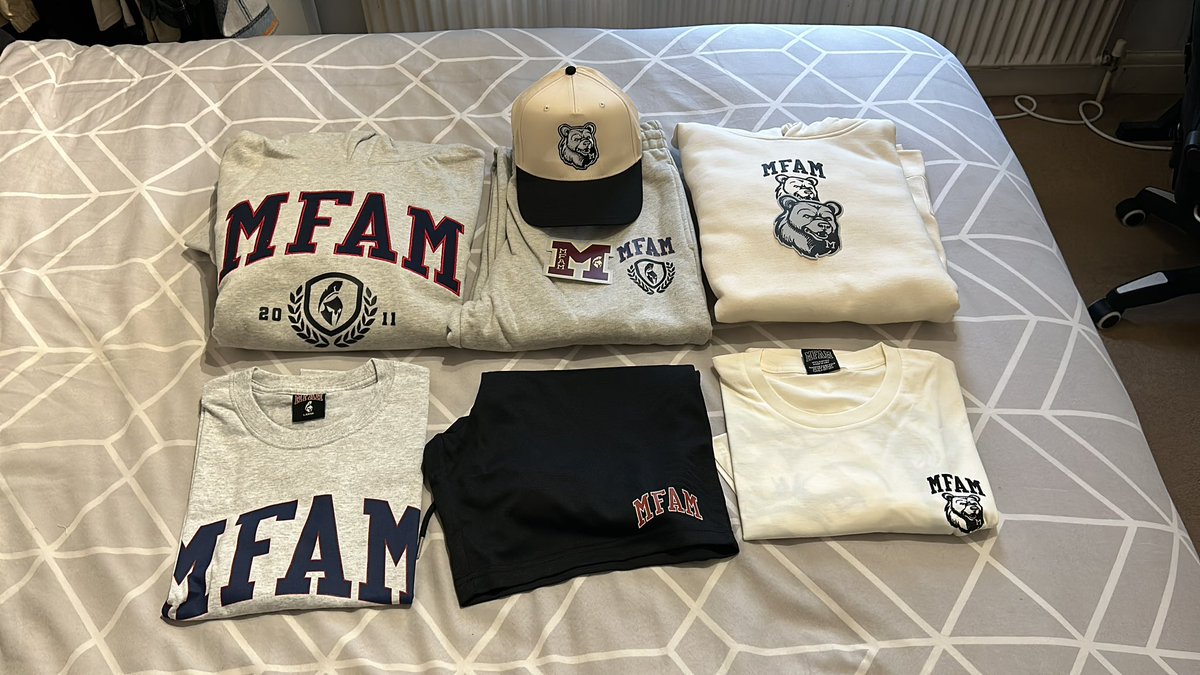 Mfam_KreptApex's tweet photo. Varsity collection has finally arrived and been secured, so that’s 1 out of 2 merch bundles so far. The feeling/comfort of all the items are out of this world, another phenomenal job by all of the team and everyone behind the scenes. @NICKMERCS @MFAMCentral #MFAM #MFAMSHOP https://t.co/H5JC6limis