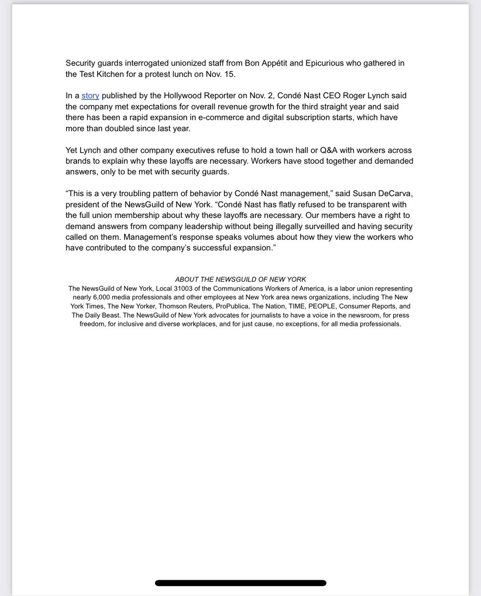 NewsGuild of New York (@nyguild) on Twitter photo BREAKING: The NewsGuild of NY has filed legal action against <a href="/CondeNast/">Condé Nast</a> for surveillance and attempting to intimidate union members engaged in protected collective activity. <a href="/condeunion/">condeunion</a>
nyguild.org/post/the-newsg… BREAKING: The NewsGuild of NY has filed legal action against <a href="/CondeNast/">Condé Nast</a> for surveillance and attempting to intimidate union members engaged in protected collective activity. <a href="/condeunion/">condeunion</a>
nyguild.org/post/the-newsg…