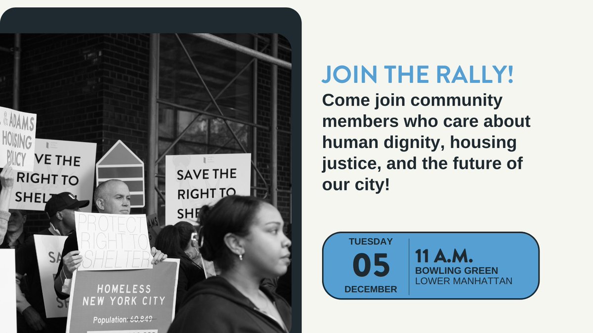 LegalAidNYC's tweet image. No one should forced to sleep on city streets, exposed to the elements, at risk of life and limb. Join us tomorrow in support of New York's long-standing and life-saving Right to Shelter.

More: tinyurl.com/rally4shelter.