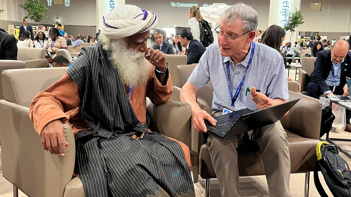 🌏#COP28 Behind The Scenes⭐️ Indian Yogi & Author, @SadhguruJV met with our Principal Climate Action Advisor, Tony Rinaudo to learn more about our work in Farmer Managed Natural Regeneration (FMNR), and how this innovative technique can be applied to help benefit farmers in