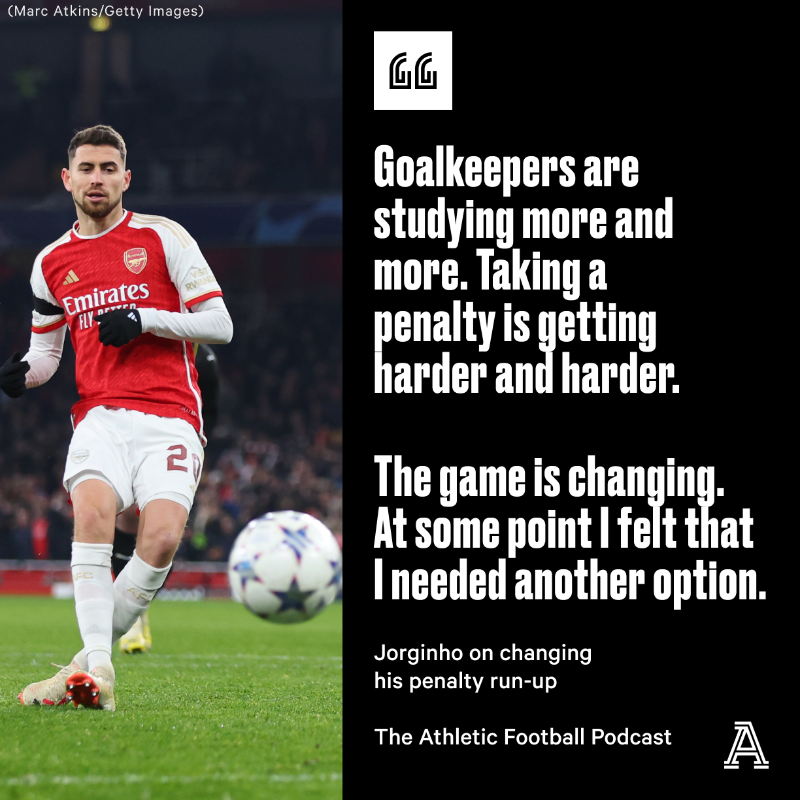 TheAthleticFC's tweet photo. ♦️ "If you don't like Kai Havertz, you don't know football"
♦️ Changing penalty run-up
♦️ How Arteta plans 'every situation'

𝐄𝐱𝐜𝐥𝐮𝐬𝐢𝐯𝐞: Arsenal's @FrelloJorginho speaks to @AyoAkinwo for a special episode of The Athletic Football Podcast — listen and read now 🎧 ✍️