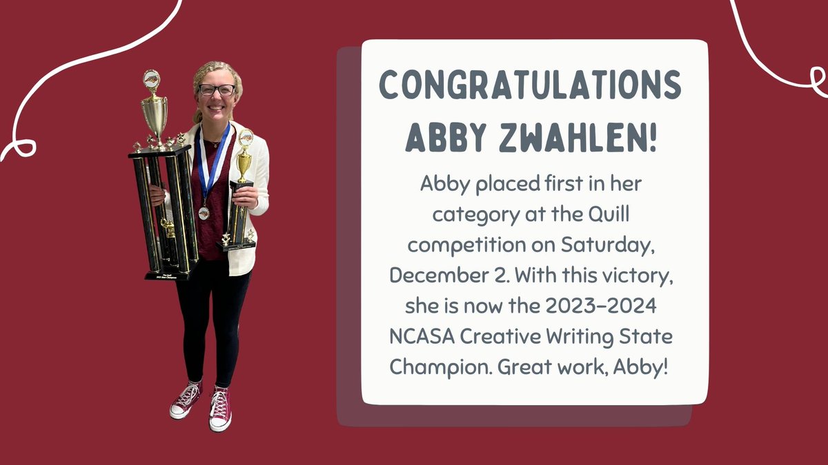 ChathamCoSch's tweet image. This past Saturday, @SeaforthHS Quill team (consisting of Clara Silkstone, Lily McFall, Abby Zwahlen, and Jonah Birken) won the Quill Team State Championship. Congratulations to Abby Zwahlen for winning the title of Creative Writing State Champion! #OneChatham