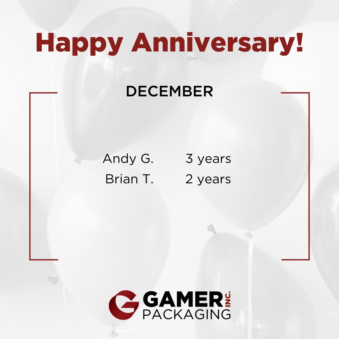 Please join us in congratulating all our team members who have their employee anniversaries this month! Thank you for being an essential part of Gamer Packaging's success! #WhyGamer