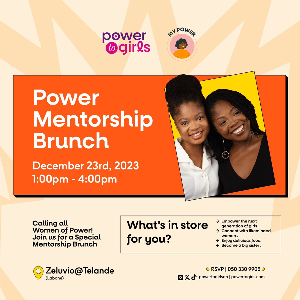 Calling all girls and women of Power . Join us for our last event of the year with our Power Brunch. #powerofagirl #powertogirls #mypowerapp