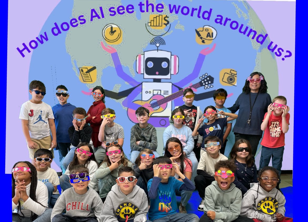 Today @ChandlerLAUSD kicked off CS Week @hourofcode by asking How does AI perceive the world around you? Thanks @AJaeLugo for the Sat AI PD
 
Wear your fav shades, create tech glasses & @DoInkTweets 🟩 class pics! 

@ITI_LAUSD 
@ai4k12
#EmpoweredbyITI 
#CSforAll