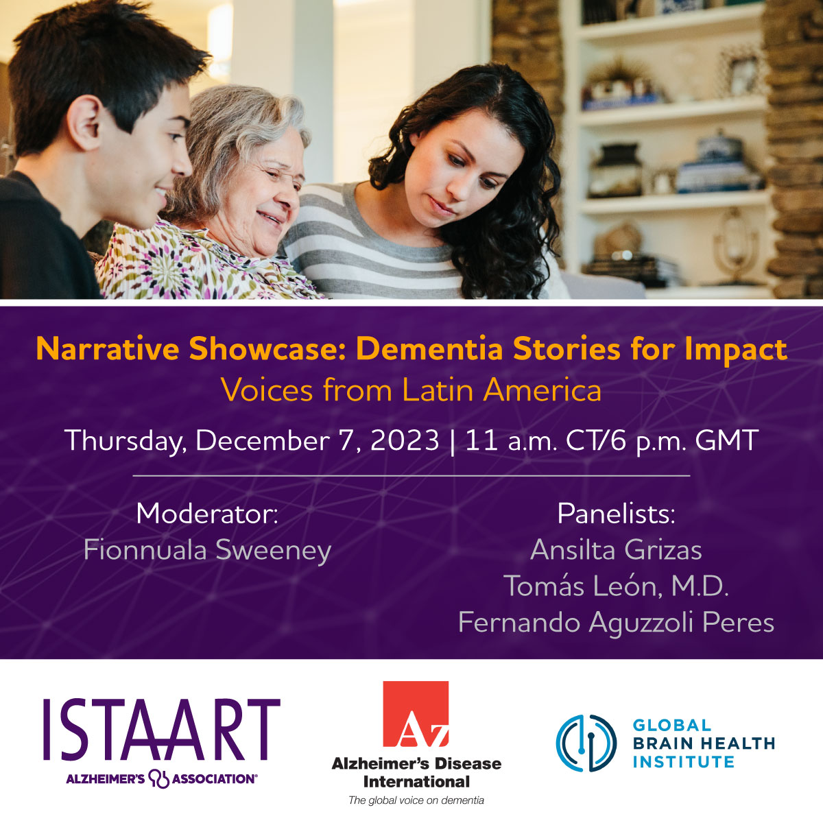 This Friday! Join @AlzDisInt @ISTAART & @GBHI_Fellows for 'Narrative Showcase: Dementia Stories for Impact.' This pilot webinar will explore powerful narratives from Latin America by authors Fernando Aguzzoli Peres, @squallchileno & Ansilta Grizas 🌎📚 gbhi.org/events/narrati…