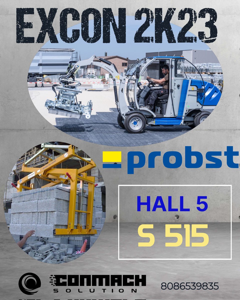 ConmachSolution's tweet image. Come to our booth at excon exhibition hall 5, S515 to witness our cutting-edge concrete products lifting and handling solution

 #probst

To register for visitor pass, viablesoft.org.in/Excon1216Dec23…