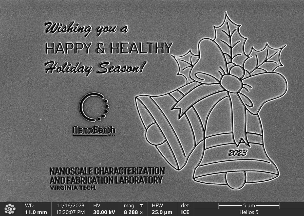 NanoEarthVT's tweet image. #NanoEarth will close at noon Dec 22nd &amp;amp; reopen Tuesday, Jan 2nd.

VT SuN Director Weinan Leng, Ph.D., created the image using “#nanopatterning with a focused ion beam, using the new Helios 5 Dualbeam microscope (FIB-SEM) located at the #NCFL&quot;
@NNInanonews @ICTASVT @NSF