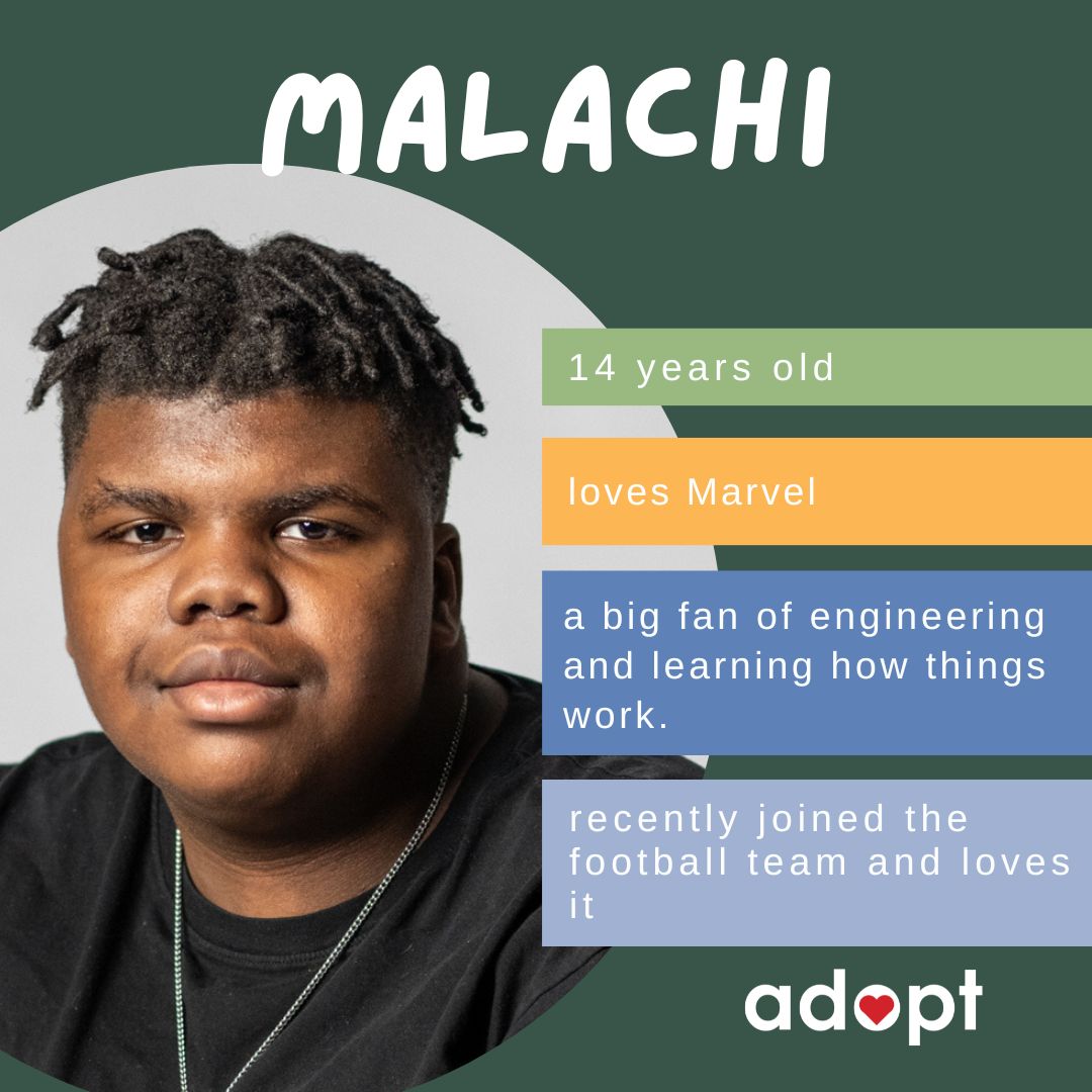 adopt_in_IN's tweet photo. Meet Malachi. He is a smart kid who loves science and engineering. He loves all things robotics and learning how things work. He also recently joined the football team and is really enjoying all the friends he is making. Get to know him better here: https://t.co/q6Z1UqzJJB https://t.co/NOSz7NyrX0