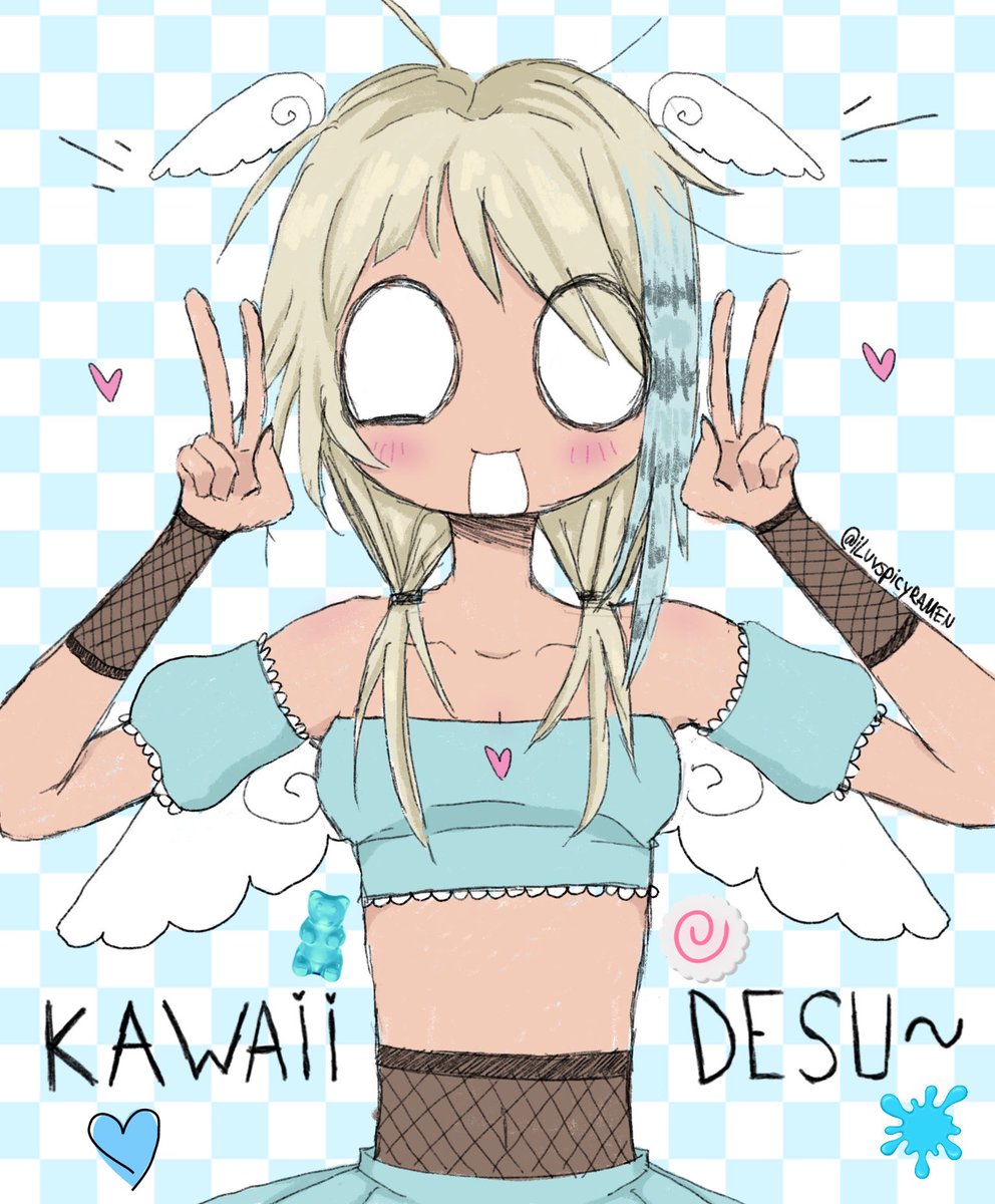 KAWAII DESU~ 🩵🩷 #cute #art #scene #scenecore #2000sartstyle #digitalart #cutecore #moe #moeart #anime