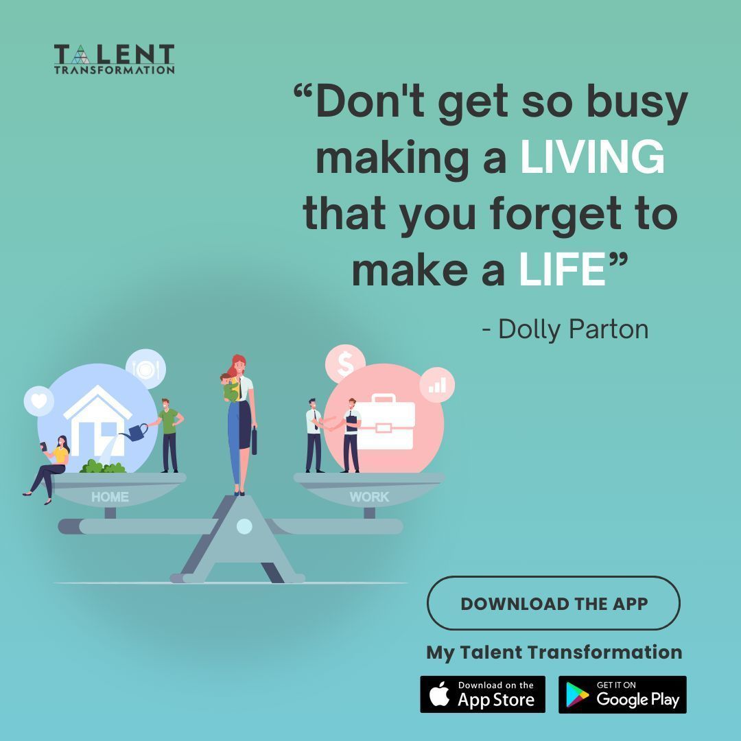 Balancing work and personal life isn’t just about being productive; it's about finding joy in both. Let's create a life that's not just busy, but also fulfilling!

Download My Talent Transformation app Now!
#quotes
#worklifebalance
#HealthyBalance