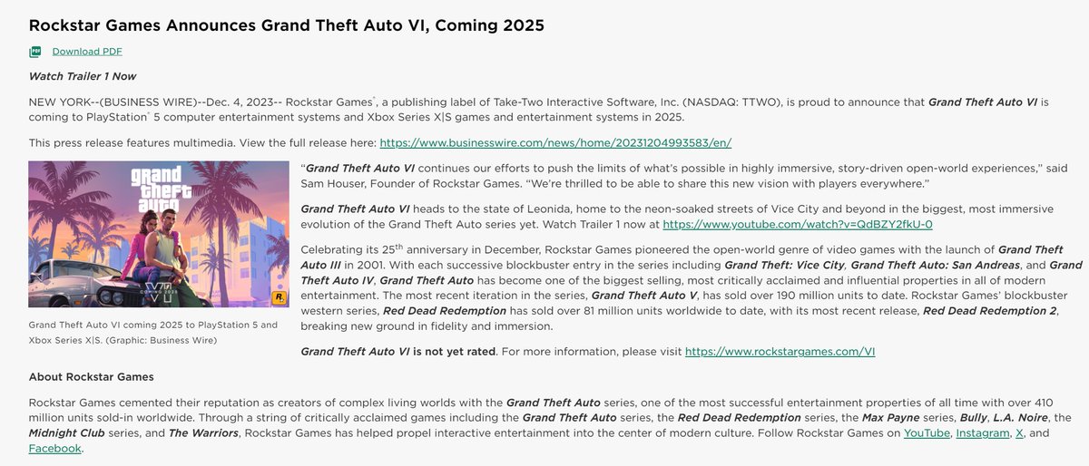Take-Two's Rockstar Games unveils 'GTA VI' trailer, to release