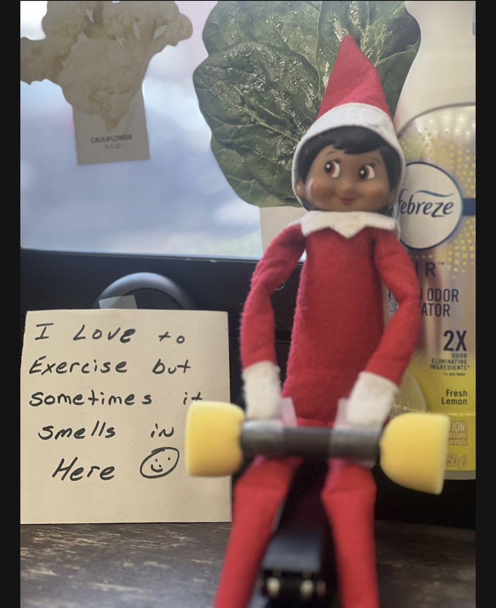 Brewie our Elf on the Shelf arrived Friday.  He snuck into the staff lounge for some syrup.  Today he went to the gym to work off all those calories.  Where might he end up tomorrow?