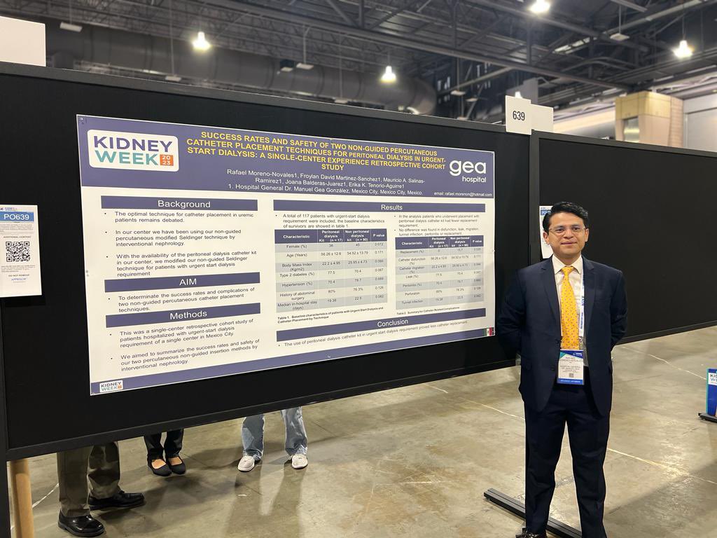 #PercutaneousCatheterTenckhoff
Non-guided US placement 
N=117

17 kit placements 
90 traditional technique 

Catheter kit had fewer replacement requirements (0 vs 15.7%)

No differences in dysfunction, leaks, migration, infections

Congratulations to our IM fellow <a href="/RafaelMorenoMD/">Rafael Moreno Novales</a>