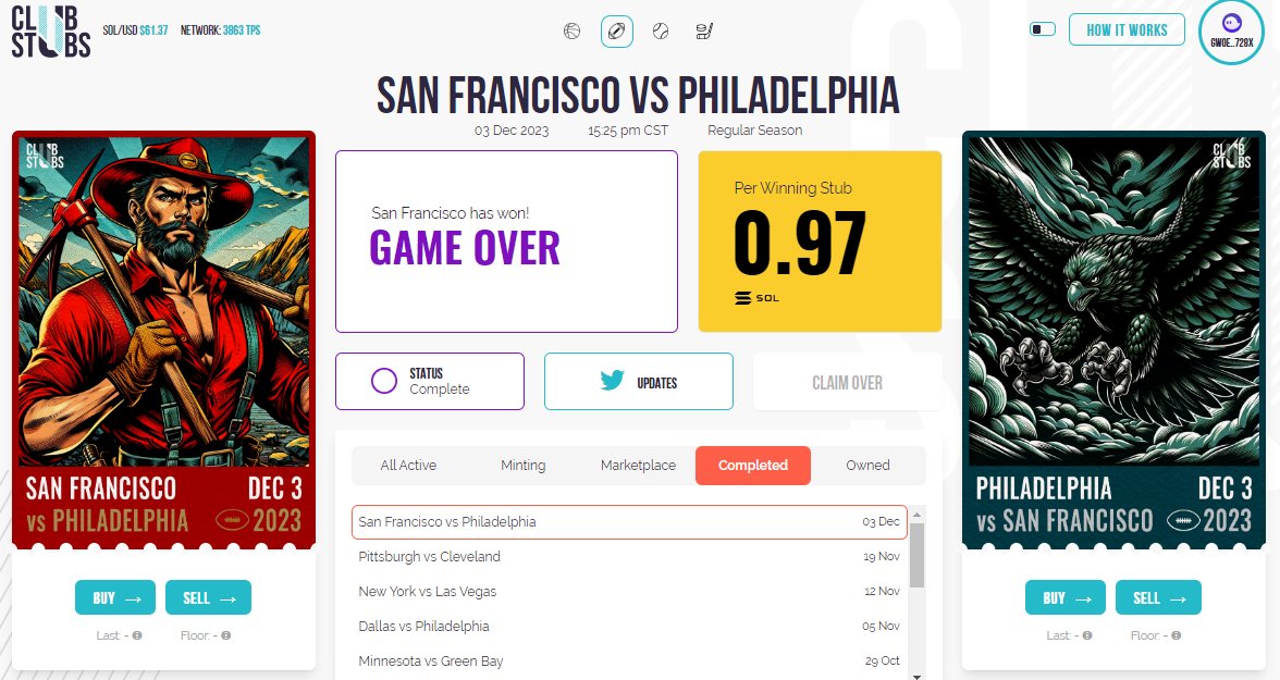 ClubStubs_Live's tweet photo. #SF Stub-holders, your Claim was worth 388% of your original mint price. Not bad at all. #Solana https://t.co/ookg1f5vyC