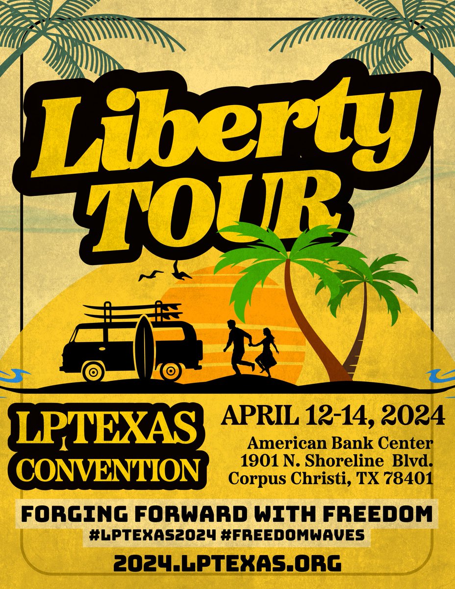 KumbayaMandi's tweet photo. LPTexas Convention 2024 will be held April 12-14 at the American Bank Center, overlooking the beautiful Corpus Christi Bay!
Early bird ticket packages are available until January 1st, so get yours TODAY!
https://t.co/yYQtfUcW2T
#freedomwave #lptexas2024 https://t.co/dbuUgfpxV9