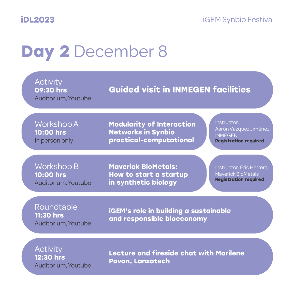 iGEMdesign's tweet photo. We are getting closer to the iGEM Synbio Festival!

Take a look at the activities by day and get ready to meet our amazing speakers. See you at INMEGEN !

Learn more about in https://t.co/AWPDMPAFd2
#SynbioFestival https://t.co/GRFQmqNdzN
