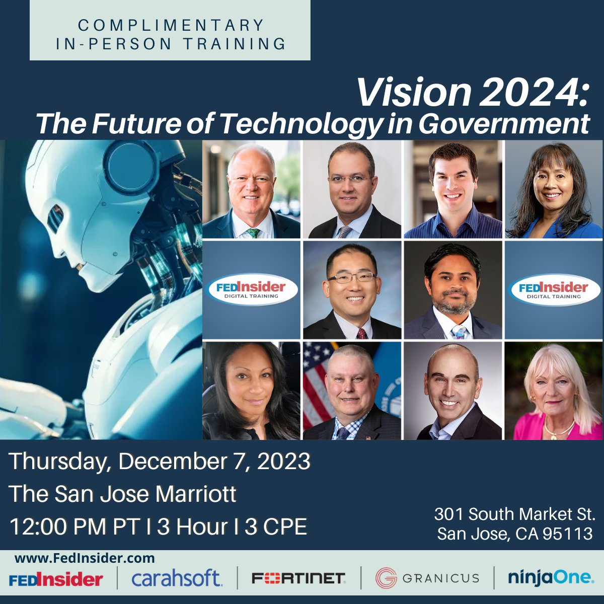 Join @FedInsider in San Jose, CA on 12/7 in person, where government & industry thought leaders explore state & local tech integration for better constituent services! Register free: tinyurl.com/2fmuw8dk @PegHosky @Carahsoft @Fortinet @ninjaone @Granicus